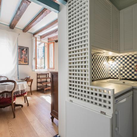 The nice kitchenette at Calle Sacrestia apartment in Venice by Luxrest Venice