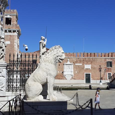 The lion at the entrance of the Arsenale in Venice Italy