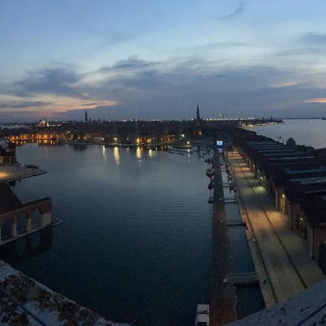 The Arsenale in Venice at night