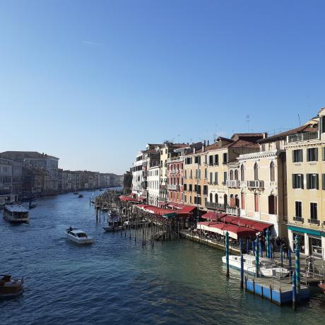The Grand Canal in Venice as seen from Rialto Bridge
